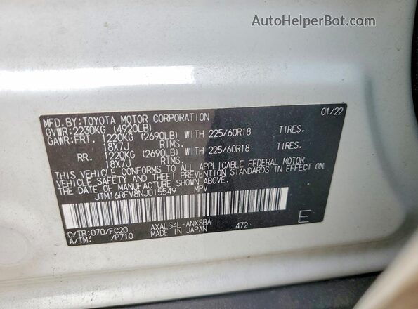 JTM16RFV8NJ015549 2022 TOYOTA RAV4 White 