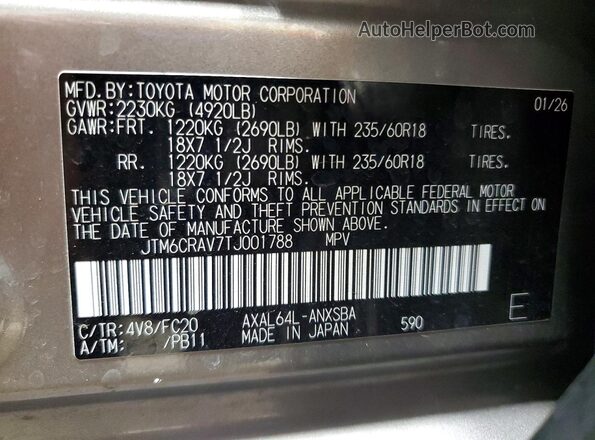 JTM6CRAV7TJ001788 2026 TOYOTA RAV4 Brown VIN sticker view