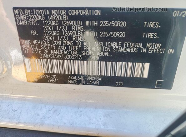 JTM6CRAVXTJ003213 2026 TOYOTA RAV4 White Вид наклейки з VIN-кодом