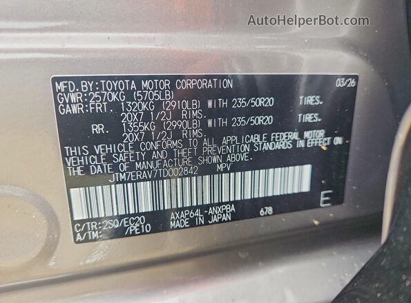 JTM7ERAV7TD002842 2026 TOYOTA RAV4 Silver VIN sticker view