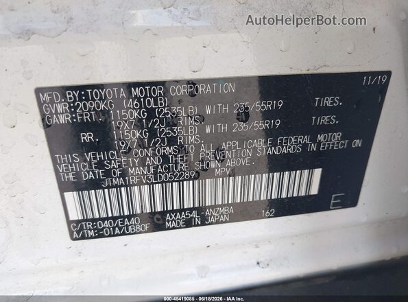 JTMA1RFV3LD052289 2020 TOYOTA RAV4 White Widok komory silnika