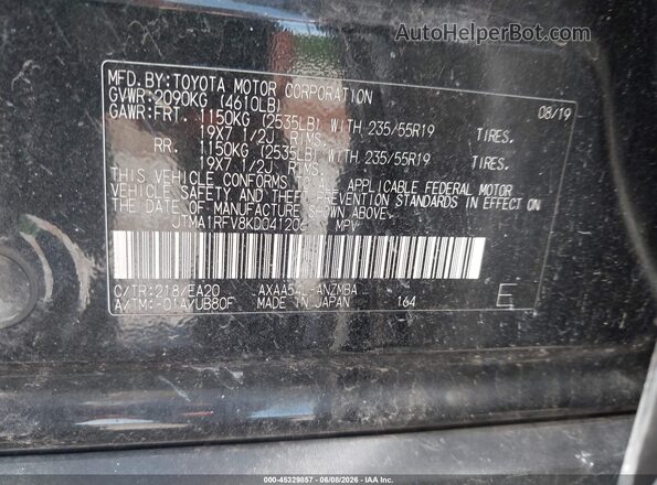 JTMA1RFV8KD041206 2019 TOYOTA RAV4 Black Engine compartment view
