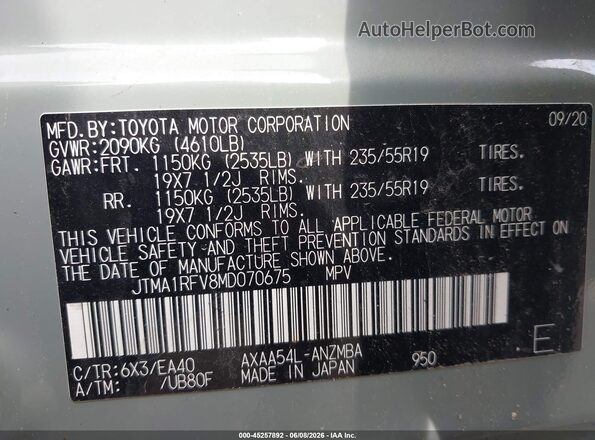 JTMA1RFV8MD070675 2021 TOYOTA RAV4 Green Widok komory silnika