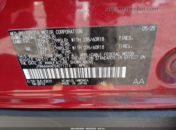 JTMAAAAA0SA071274 2025 TOYOTA BZ4X Red Widok komory silnika