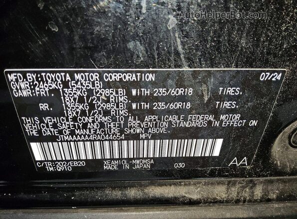 JTMAAAAA4RA044654 2024 TOYOTA BZ4X Black Vista de la etiqueta del VIN