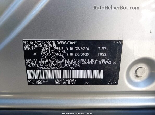JTMAAAAA5RA052262 2024 TOYOTA BZ4X Серебряный Вид подкапотного пространства