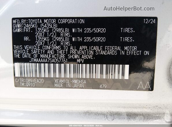 JTMAAAAA7SA057761 2025 TOYOTA BZ4X White Շարժիչի բաժամունքի տեսք