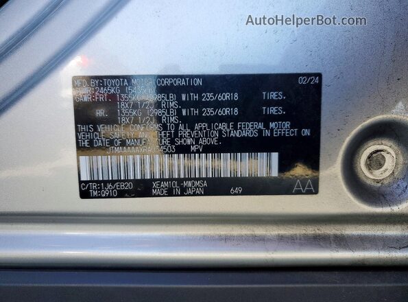 JTMAAAAAXRA034503 2024 TOYOTA BZ4X Silver 