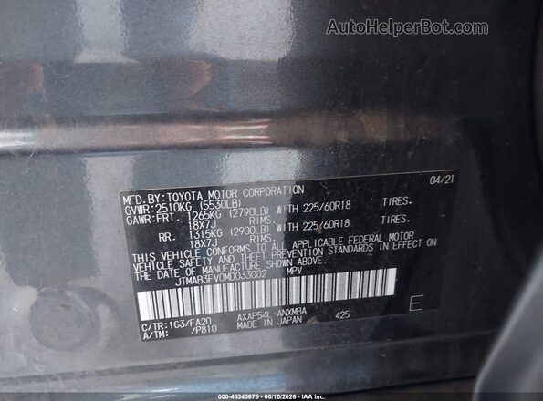 JTMAB3FV0MD033002 2021 TOYOTA RAV4 PRIME Gray ძრავის განყოფილების ხედი