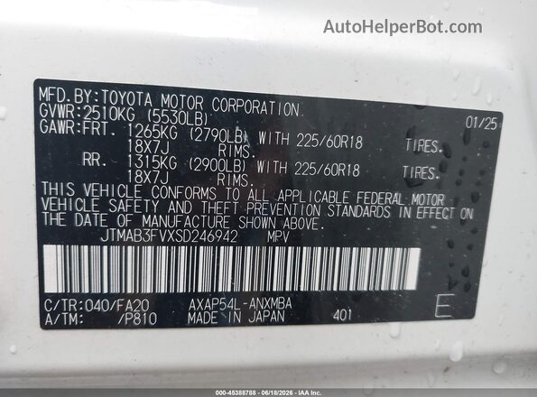 JTMAB3FVXSD246942 2025 TOYOTA RAV4 PLUG-IN HYBRID White Widok komory silnika