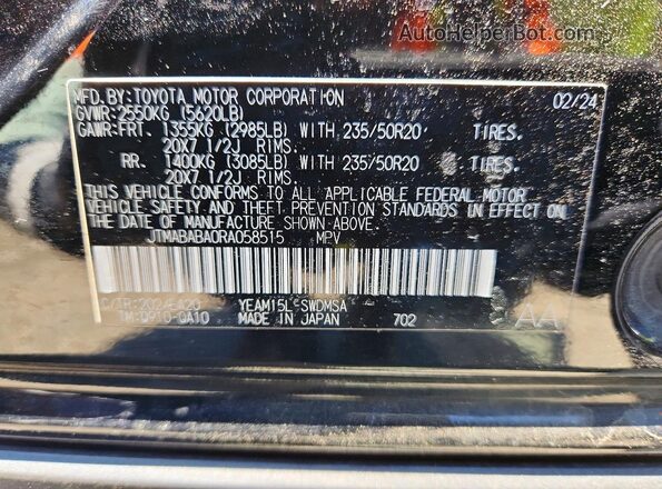 JTMABABA0RA058515 2024 SUBARU SOLTERRA Black Vista de la etiqueta del VIN