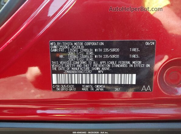 JTMABABA1RA073282 2024 SUBARU SOLTERRA Red Vista del compartimento del motor