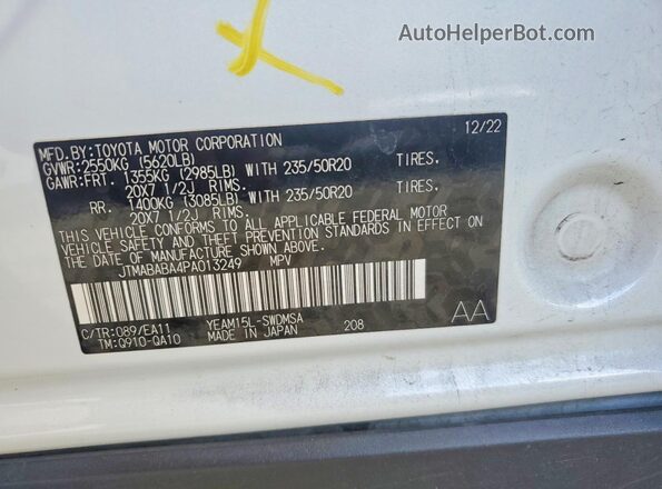 JTMABABA4PA013249 2023 SUBARU SOLTERRA Белый 