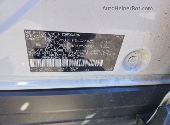 JTMABABA7PA014668 2023 SUBARU SOLTERRA White Vista de la etiqueta del VIN