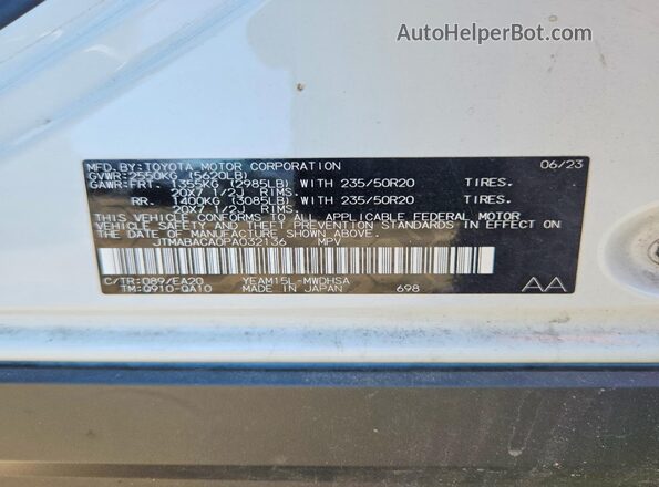 JTMABACA0PA032136 2023 TOYOTA BZ4X White Вид наклейки з VIN-кодом