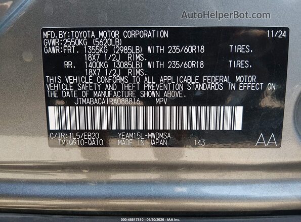 JTMABACA1RA088816 2024 TOYOTA BZ4X Gray 