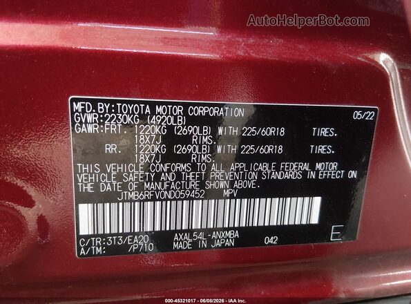 JTMB6RFV0ND059452 2022 TOYOTA RAV4 HYBRID Red Engine compartment view