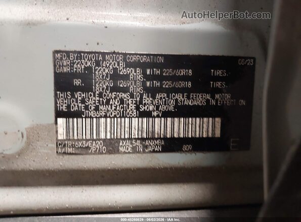 JTMB6RFV0PD110581 2023 TOYOTA RAV4 HYBRID Light Blue Vista de la etiqueta del VIN