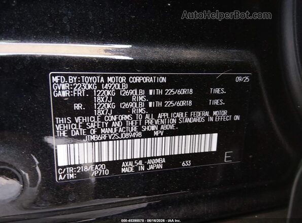 JTMB6RFV2SJ089498 2025 TOYOTA RAV4 HYBRID Black Շարժիչի բաժամունքի տեսք