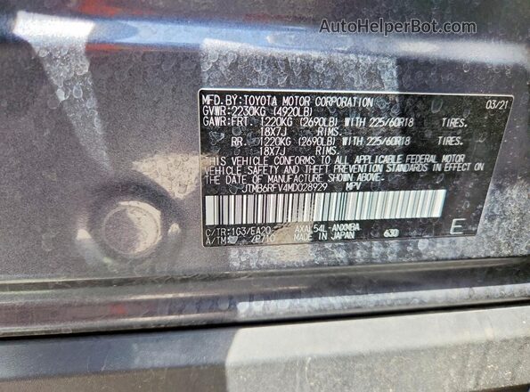 JTMB6RFV4MD028929 2021 TOYOTA RAV4 Charcoal Vista del compartimento del motor