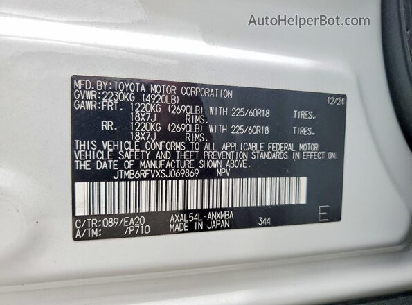 JTMB6RFVXSJ069869 2025 TOYOTA RAV4 White VIN sticker view