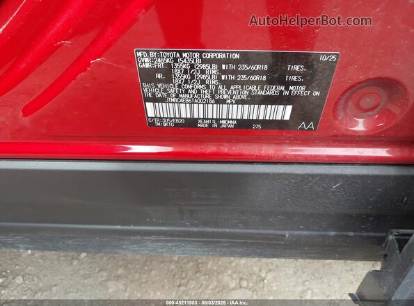 JTMBCAEB6TA002186 2026 TOYOTA BZ Красный Вид подкапотного пространства