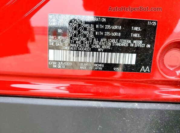 JTMBFAEB1TA004001 2026 TOYOTA BZ Maroon Vista del compartimento del motor