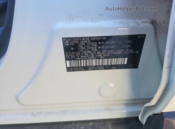 JTMBFREV0GJ083854 2016 TOYOTA RAV4 White 