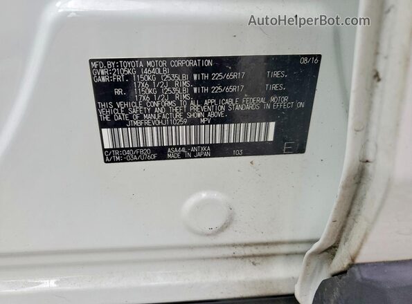JTMBFREV0HJ110259 2017 TOYOTA RAV4 White 