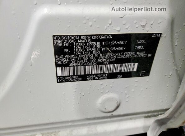 JTMBFREV0JJ261365 2018 TOYOTA RAV4 White VIN sticker view