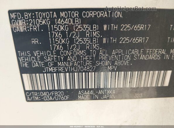 JTMBFREV1HJ704827 2017 TOYOTA RAV4 White Շարժիչի բաժամունքի տեսք