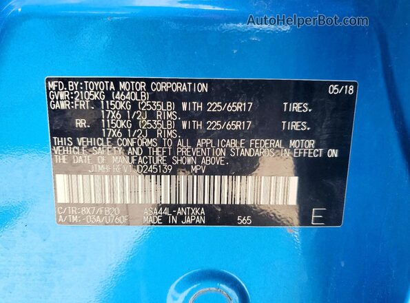 JTMBFREV1JD245139 2018 TOYOTA RAV4 Blue 
