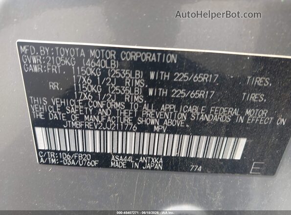 JTMBFREV2JJ211776 2018 TOYOTA RAV4 Серебряный Вид подкапотного пространства