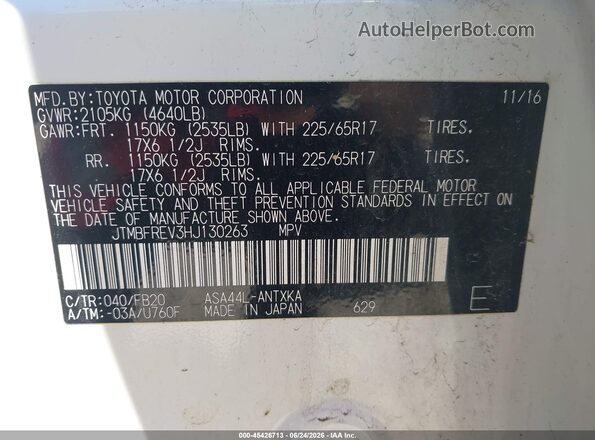 JTMBFREV3HJ130263 2017 TOYOTA RAV4 White Vista del compartimento del motor