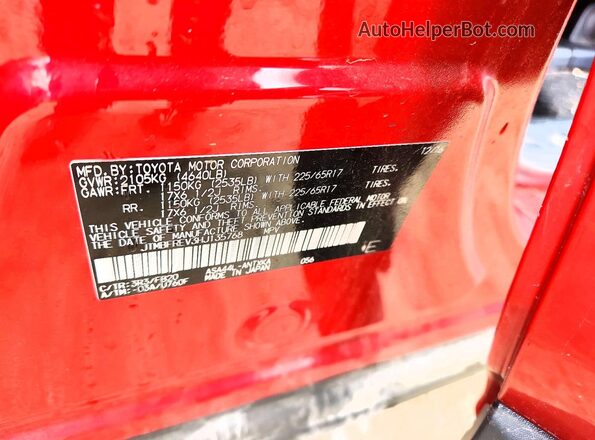 JTMBFREV3HJ135768 2017 TOYOTA RAV4 Red VIN sticker view