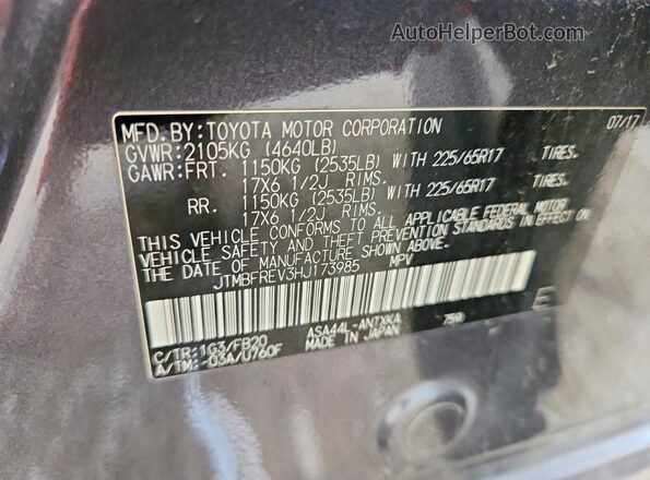 JTMBFREV3HJ173985 2017 TOYOTA RAV4 Charcoal Vista del compartimento del motor