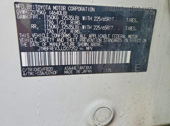 JTMBFREV3JJ207252 2018 TOYOTA RAV4 White Սալոնի 360 աստիճան տեսք