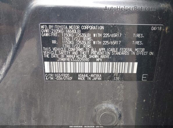 JTMBFREV3JJ225590 2018 TOYOTA RAV4 Серый Вид подкапотного пространства