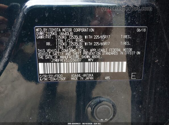 JTMBFREV3JJ236007 2018 TOYOTA RAV4 Dark Blue Widok komory silnika