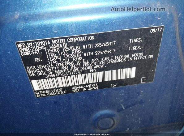 JTMBFREV5JJ717747 2018 TOYOTA RAV4 Blue Engine compartment view