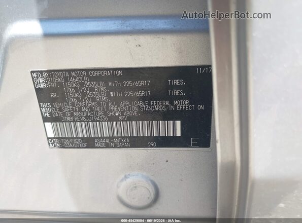 JTMBFREV8JJ194336 2018 TOYOTA RAV4 Silver Widok komory silnika