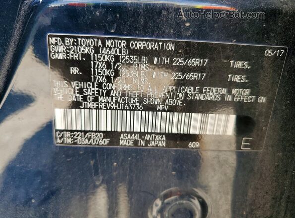 JTMBFREV9HJ163736 2017 TOYOTA RAV4 Blue Vista del compartimento del motor
