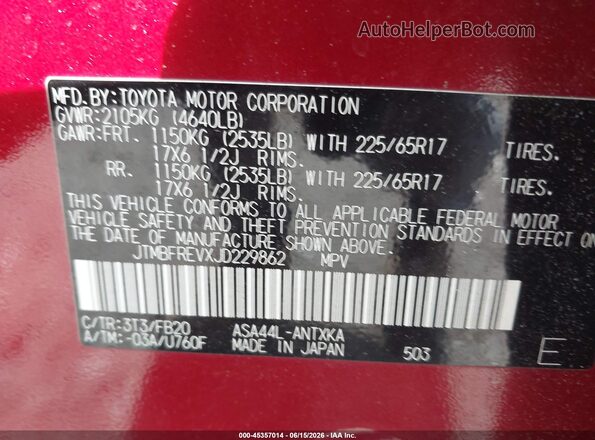 JTMBFREVXJD229862 2018 TOYOTA RAV4 Red Engine compartment view