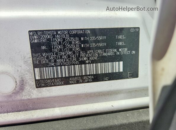 JTMC1RFV1KD019945 2019 TOYOTA RAV4 Белый Вид подкапотного пространства