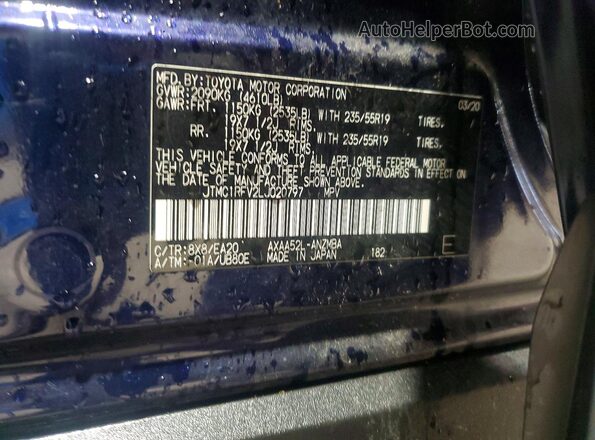 JTMC1RFV2LJ020797 2020 TOYOTA RAV4 Blue VIN կոդի պիտակի տեսք
