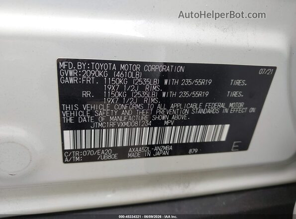 JTMC1RFVXMD081234 2021 TOYOTA RAV4 Белый Вид подкапотного пространства