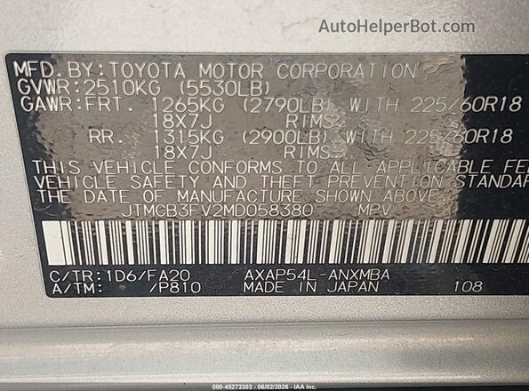 JTMCB3FV2MD058380 2021 TOYOTA RAV4 PRIME Silver ძრავის განყოფილების ხედი
