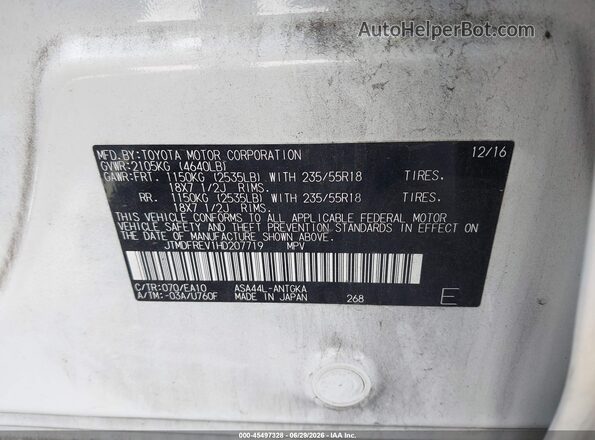 JTMDFREV1HD207719 2017 TOYOTA RAV4 White Շարժիչի բաժամունքի տեսք