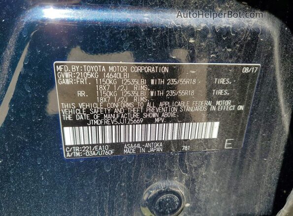 JTMDFREV5JJ175669 2018 TOYOTA RAV4 Blue 