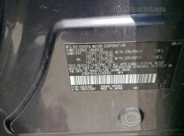 JTMDFREV6JJ182050 2018 TOYOTA RAV4 Gray 